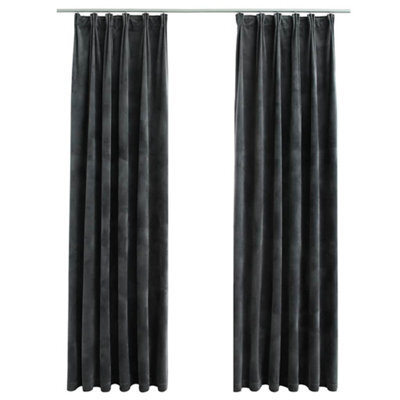 Berkfield Elegant Blackout Curtains 2 Pcs With Hooks Velvet Anthracite 140X245 Cm