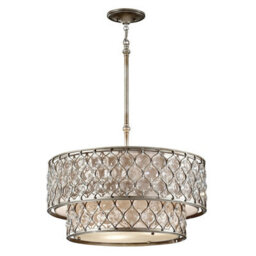 Stylish 6 Bulb Chandelier Pendant Light In Burnished Silver With Led E27 Bulbs