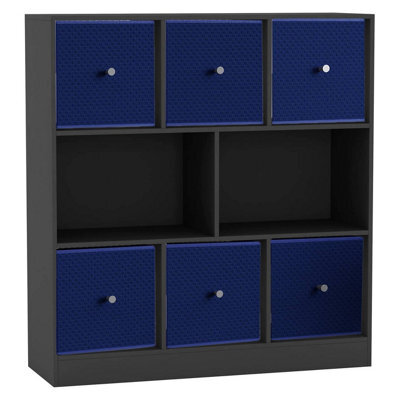 Urbn-Living Black, Royal Blue - Asymmetrical 8 Cube Bookcase Unit W/ 6 Drawer Inserts - image 1
