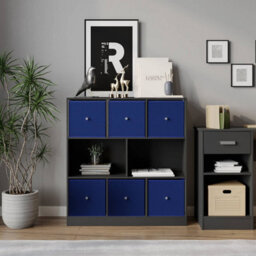 Urbn-Living Black, Royal Blue - Asymmetrical 8 Cube Bookcase Unit W/ 6 Drawer Inserts - thumbnail 3