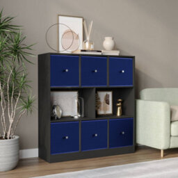 Urbn-Living Black, Royal Blue - Asymmetrical 8 Cube Bookcase Unit W/ 6 Drawer Inserts - thumbnail 2