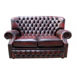 Chesterfield 2 Seater Antique Oxblood Red Leather Sofa Bespoke In Monks Style