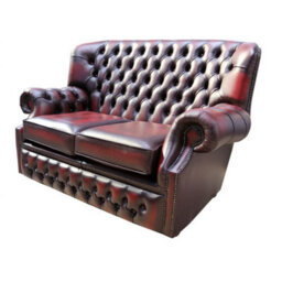 Chesterfield 2 Seater Antique Oxblood Red Leather Sofa Bespoke In Monks Style - thumbnail 3