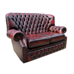 Chesterfield 2 Seater Antique Oxblood Red Leather Sofa Bespoke In Monks Style - thumbnail 2
