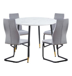 Hallowood Furniture Finley Small Round Dining Table In White Marble Finish With 4 High Back Light Grey Fabric Chairs - thumbnail 8