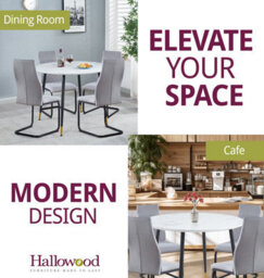 Hallowood Furniture Finley Small Round Dining Table In White Marble Finish With 4 High Back Light Grey Fabric Chairs - thumbnail 6
