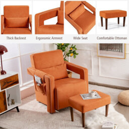Gainoom Modern Orange Home Accent Sofa Chair With Ottoman Upholstered Leisure Armchair - thumbnail 4
