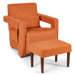 Gainoom Modern Orange Home Accent Sofa Chair With Ottoman Upholstered Leisure Armchair