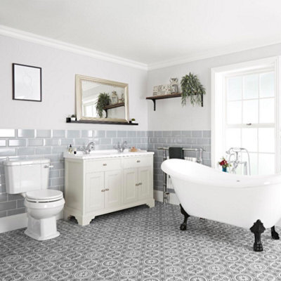 Homestylestore Antique White Bathroom Suite With Double Ended Slipper Bath And Feet, 1210mm Vanity Unit And Close Coupled Toilet - image 1