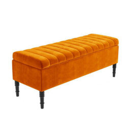 150Cm Paris Striped Ottoman Storage Bench- Plush Velvet Shoe Bench - Burnt Orange Upholstery Footstool With Storage - thumbnail 4