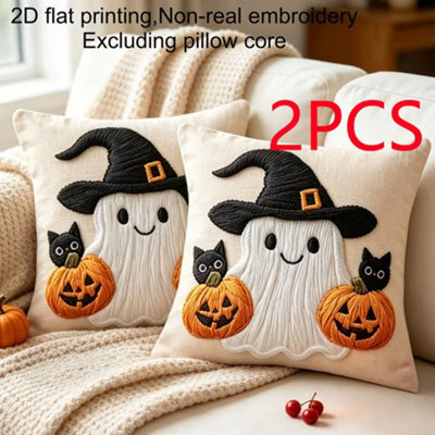 Amorly 2Pcs Halloween Pillow Covers 18X18 Ghost Pumpkin Cat Decorative Cushion Cases No Pillow Insert - image 1