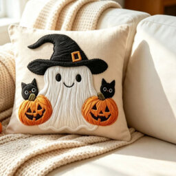 Amorly 2Pcs Halloween Pillow Covers 18X18 Ghost Pumpkin Cat Decorative Cushion Cases No Pillow Insert - thumbnail 4