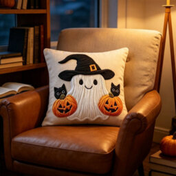 Amorly 2Pcs Halloween Pillow Covers 18X18 Ghost Pumpkin Cat Decorative Cushion Cases No Pillow Insert - thumbnail 5