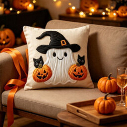 Amorly 2Pcs Halloween Pillow Covers 18X18 Ghost Pumpkin Cat Decorative Cushion Cases No Pillow Insert - thumbnail 3
