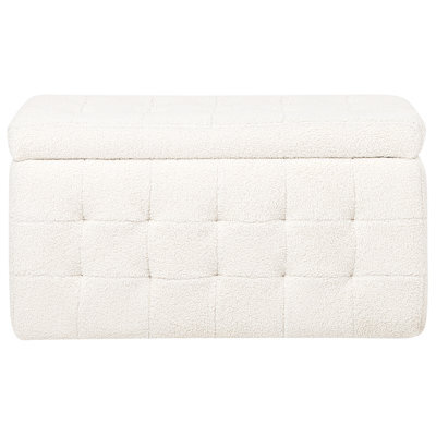 Wyld And Coco White Boucle Tufted Storage Ottoman Bench - Rectangular Hinged-Lid Seating With Hidden Storage - image 1
