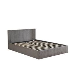 Mihomeuk Miami Grey Plush Velvet Ottoman Storage King Bed - thumbnail 6