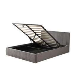 Mihomeuk Miami Grey Plush Velvet Ottoman Storage King Bed - thumbnail 4