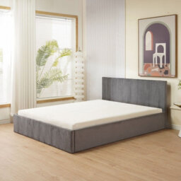 Mihomeuk Miami Grey Plush Velvet Ottoman Storage King Bed - thumbnail 1
