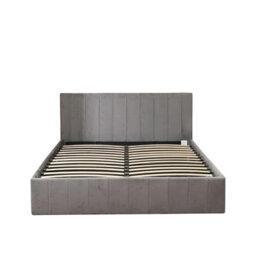 Mihomeuk Miami Grey Plush Velvet Ottoman Storage King Bed - thumbnail 2