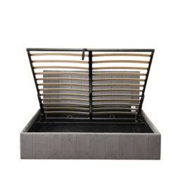 Mihomeuk Miami Grey Plush Velvet Ottoman Storage King Bed - thumbnail 3