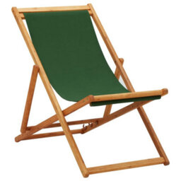 Berkfield Folding Beach Chair Eucalyptus Wood And Fabric Green - thumbnail 1