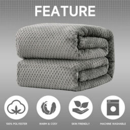 Soft Waffle Fleece Throw Blanket 125X150Cm - Warm & Cozy For Sofa, Bed & Travel, Silver Grey - thumbnail 4