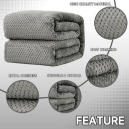 Soft Waffle Fleece Throw Blanket 125X150Cm - Warm & Cozy For Sofa, Bed & Travel, Silver Grey - thumbnail 2