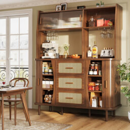 Matteo N639 Walnut Effect Sideboard With Rattan Drawers & Glass Sliding Doors, 174.5Cm Tall - thumbnail 2