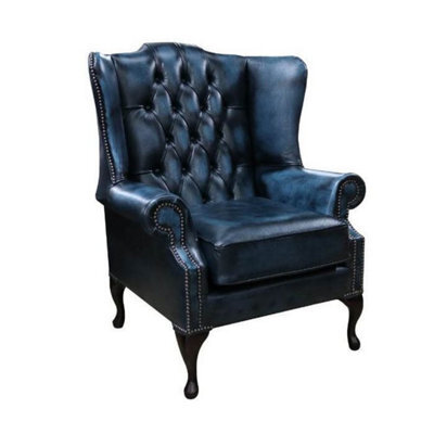Chesterfield Handmade Bloomsbury Flat Wing Antique Blue Real Leather - image 1