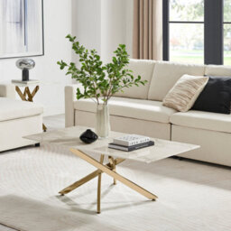 Furniturebox Uk Leonardo Coffee Table With White Glass Marble Effect Top And Gold Legs - thumbnail 2