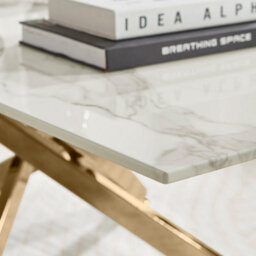 Furniturebox Uk Leonardo Coffee Table With White Glass Marble Effect Top And Gold Legs - thumbnail 4