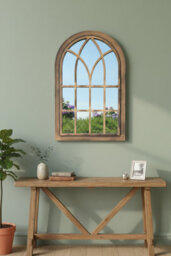 Deenz Arched Window Style Soho Mirror Gothic Design Black Gold Plastic Frame Wall Mounted Indoor/outdoor Vanity Display 73X48X2 Cm - thumbnail 3