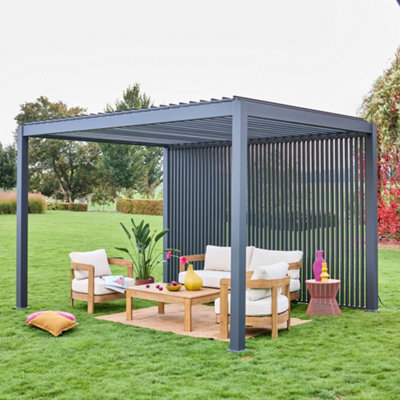 Sweeek - Louvered Pergola Aluminium 4 X 3M + 3 130Cm Vertical Louver Panels Anthracite - Triomphe - image 1