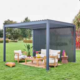 Sweeek - Louvered Pergola Aluminium 4 X 3M + 3 130Cm Vertical Louver Panels Anthracite - Triomphe - thumbnail 1