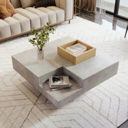 Btm Coffee Table 72X72X30Cm Living Room Side Table Removable Storage Box Concrete Grey Wood Colour Modern Furniture - thumbnail 8