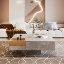 Btm Coffee Table 72X72X30Cm Living Room Side Table Removable Storage Box Concrete Grey Wood Colour Modern Furniture - thumbnail 3