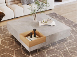Btm Coffee Table 72X72X30Cm Living Room Side Table Removable Storage Box Concrete Grey Wood Colour Modern Furniture