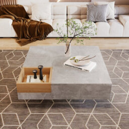 Btm Coffee Table 72X72X30Cm Living Room Side Table Removable Storage Box Concrete Grey Wood Colour Modern Furniture - thumbnail 7