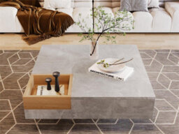 Btm Coffee Table 72X72X30Cm Living Room Side Table Removable Storage Box Concrete Grey Wood Colour Modern Furniture - thumbnail 6