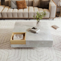 Btm Coffee Table 72X72X30Cm Living Room Side Table Removable Storage Box Concrete Grey Wood Colour Modern Furniture - thumbnail 5