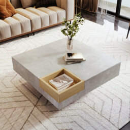 Btm Coffee Table 72X72X30Cm Living Room Side Table Removable Storage Box Concrete Grey Wood Colour Modern Furniture - thumbnail 4