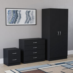 Lassic Vida Designs Riano 3 Piece Bedroom Set (2 Drawer Bedside Chest, 4 Drawer Chest, 2 Door Wardrobe), Black (4) - thumbnail 3