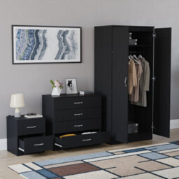 Lassic Vida Designs Riano 3 Piece Bedroom Set (2 Drawer Bedside Chest, 4 Drawer Chest, 2 Door Wardrobe), Black (4) - thumbnail 4