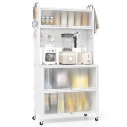 Costway 5 Tier Kitchen Bakers Rack Multifunctional Microwave Stand W/ Flip Door Cabinets - thumbnail 8