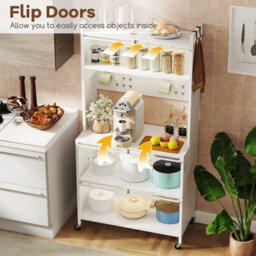 Costway 5 Tier Kitchen Bakers Rack Multifunctional Microwave Stand W/ Flip Door Cabinets - thumbnail 3