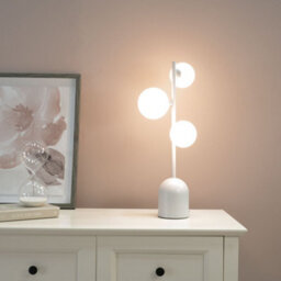 Valuelights Marlow Oyster Grey 3 Way Bedside Table Lamp With Glass Globe Lampshade