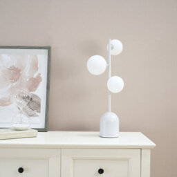 Valuelights Marlow Oyster Grey 3 Way Bedside Table Lamp With Glass Globe Lampshade - thumbnail 4