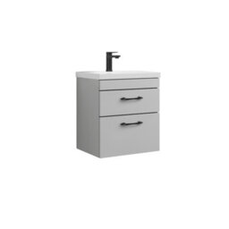 Rio 2 Drawer Wall Hung Vanity Basin Unit - 500mm - Gloss Grey Mist With Black D Handles (Tap Not Included) - Balterley - thumbnail 1