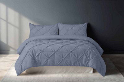 Pintuck Pinch Pleated Polycotton Duvet Cover And Pillowcase/s Set Bed Linen Grey - image 1
