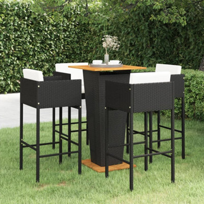 Berkfield 5 Piece Garden Bar Set With Cushions Poly Rattan Black - image 1